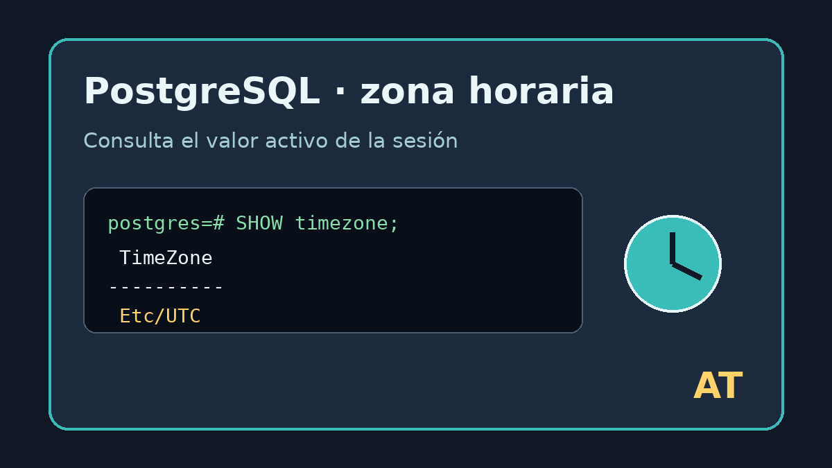 Ver la zona horaria de PostgreSQL con SHOW timezone